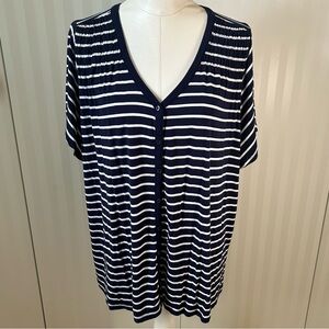 NWOT Market & Spruce navy blue white stripes v-neck soft tee Size 2X